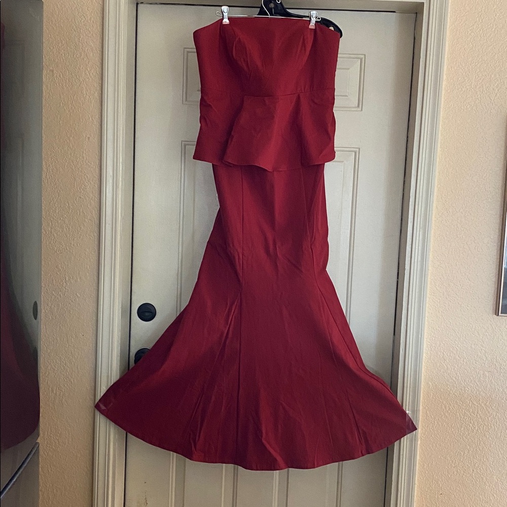 Torrid Strapless Red Peplum Formal Gown